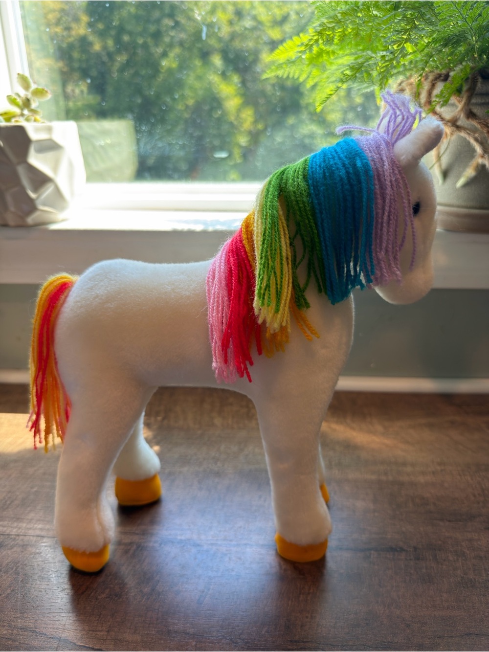 Vintage White Plush Horse Stuffed Toy Rainbow Mane 1983